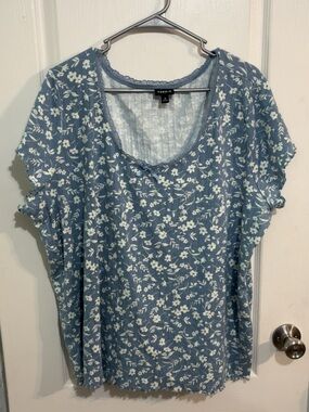 Torrid Blue Floral Scoop Neck Eyelet Top size 4X